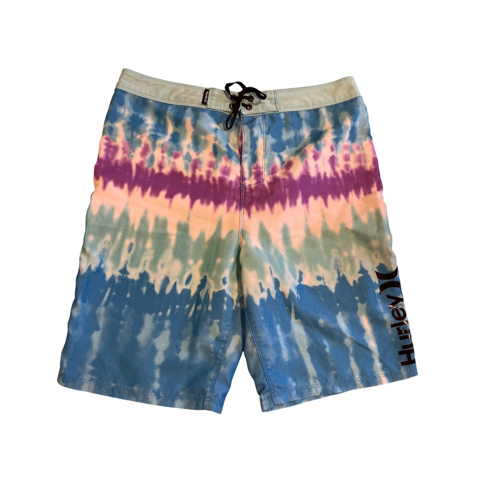 Hurley Tie‎ Dye Board Shorts Swim Trunks Blue Purple Teal Mens 18 29 Vaca Beach